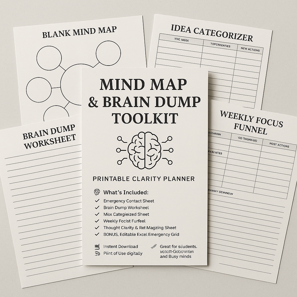 Mind Map & Brain Dump Toolkit – Printable Clarity Planner