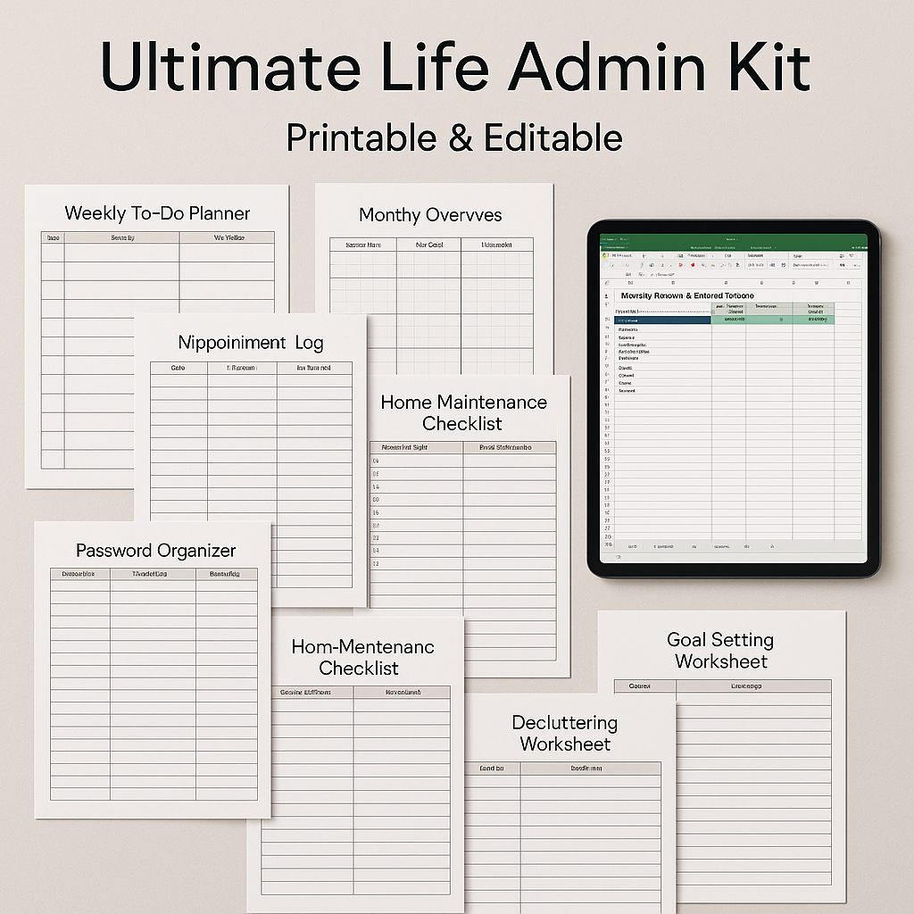 Ultimate Life Admin Kit β Printable & Editable Life Organizer