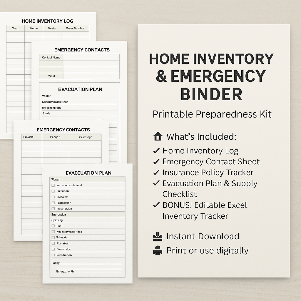 Home Inventory & Emergency Binder – Printable Preparedness Kit