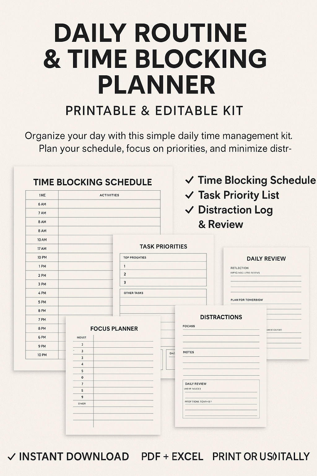 Daily Routine & Time Blocking Planner – Printable & Editable Kit