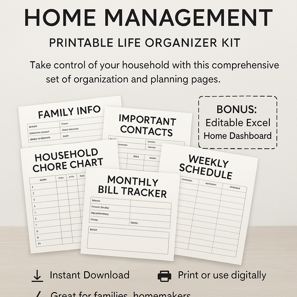 Home Management Binder – Printable Life Organizer Kit