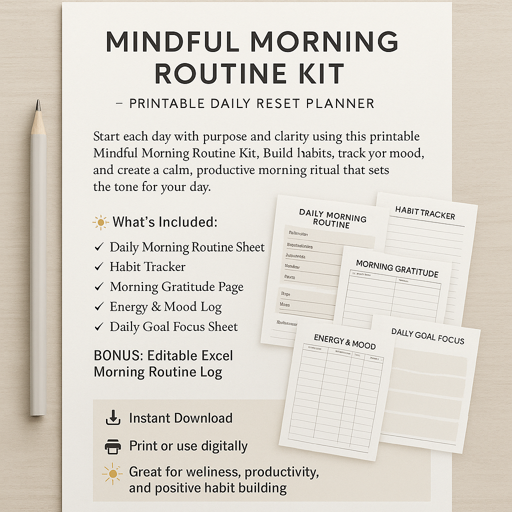 Mindful Morning Routine Kit – Printable Daily Reset Planner