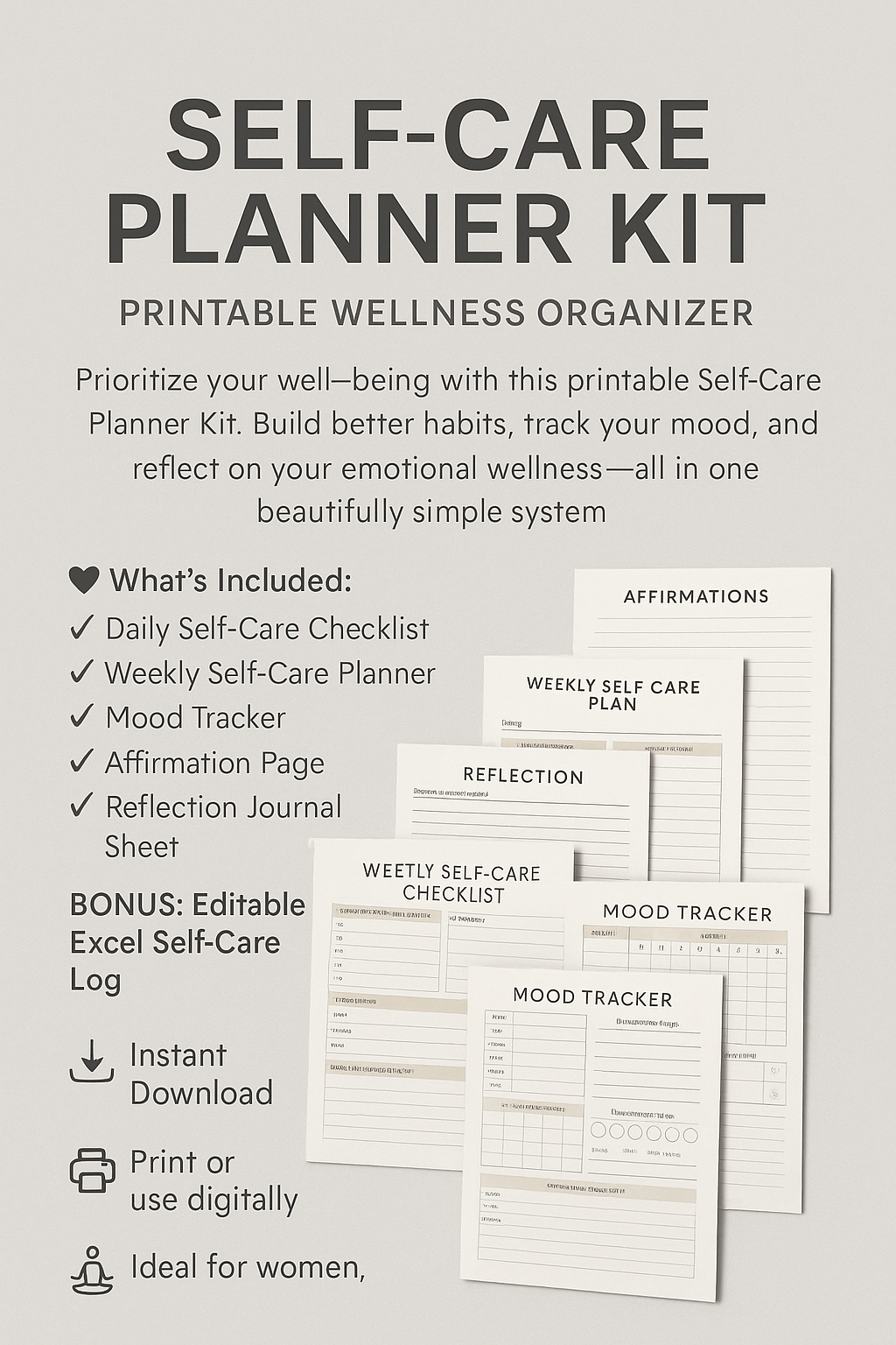 Self-Care Planner Kit – Printable Wellness Organizer