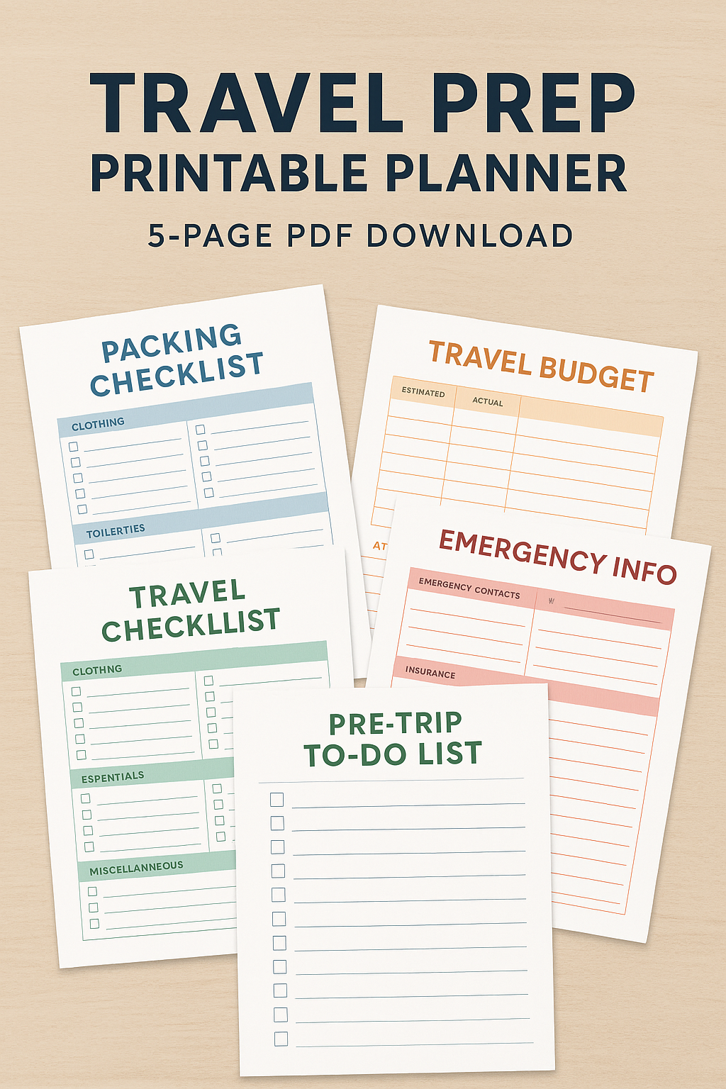 Travel Prep Printable Planner – 5-Page PDF Download