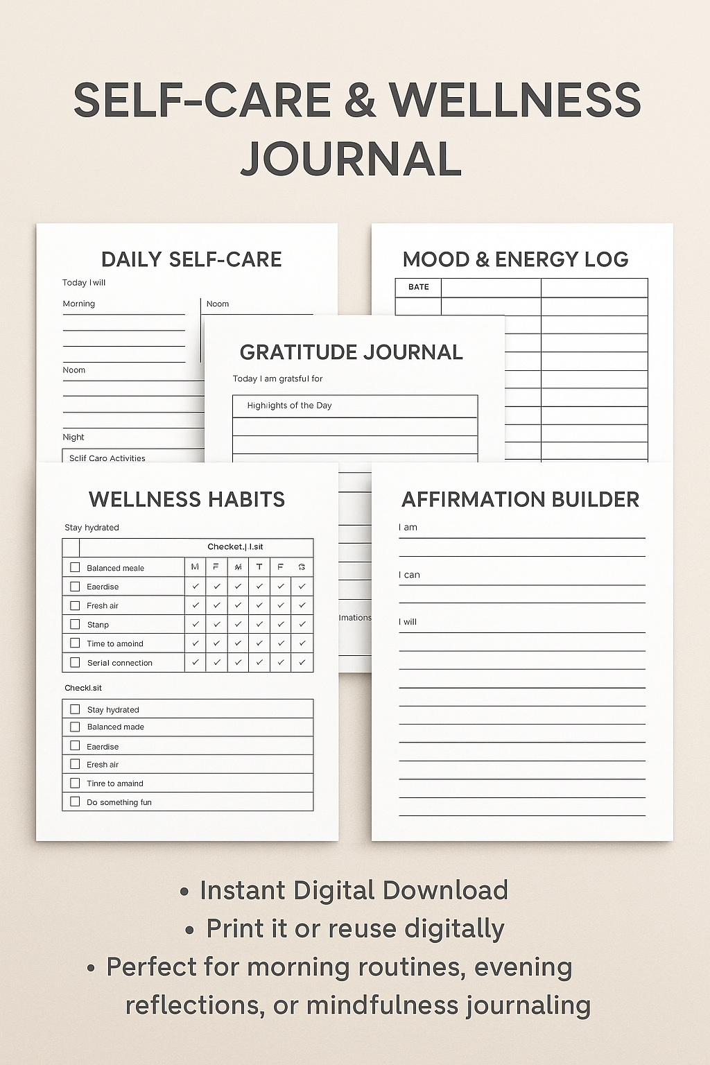 Self-Care & Wellness Journal β Printable PDF Set