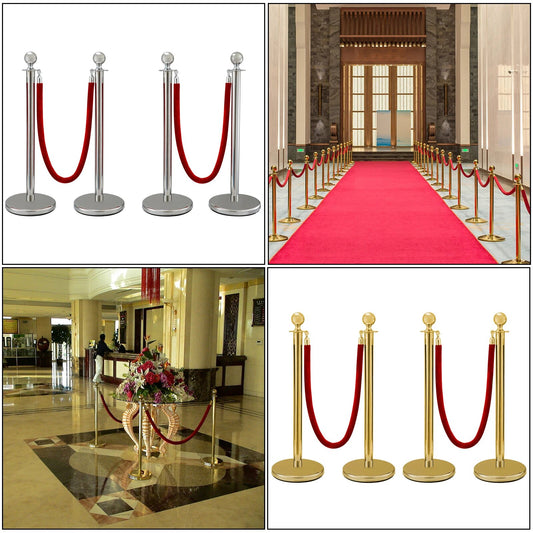 VEVOR 38-Inch Gold & Silver Stanchion Posts with Red Velvet Rope - Elegant Crowd Control Line Barriers for Parties and Events