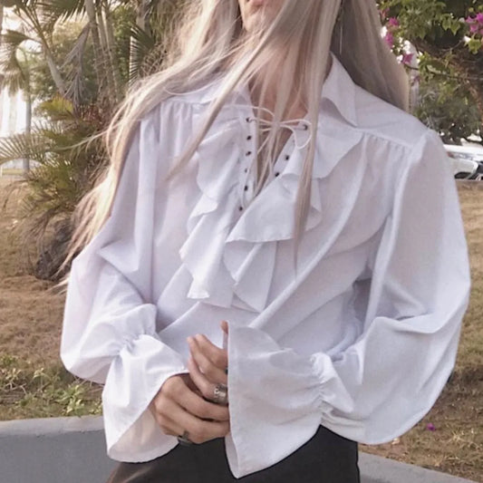 Renaissance Pirate Shirt: Vintage Gothic Frills, Lace-Up, and Medieval Elegance – Perfect for Vampire, Prince, Poet, and Buccaneer Costumes