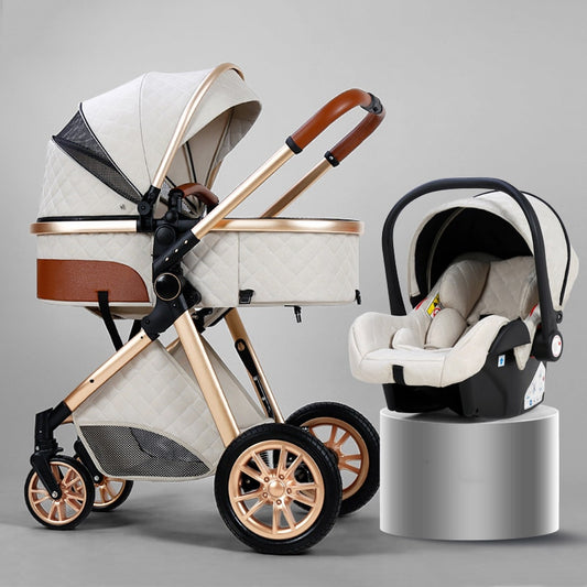 Stylish 3 in 1 Baby Stroller: Newborn Baby Travel System with Portable Pushchair, Baby Cradle, and Infant Carrier