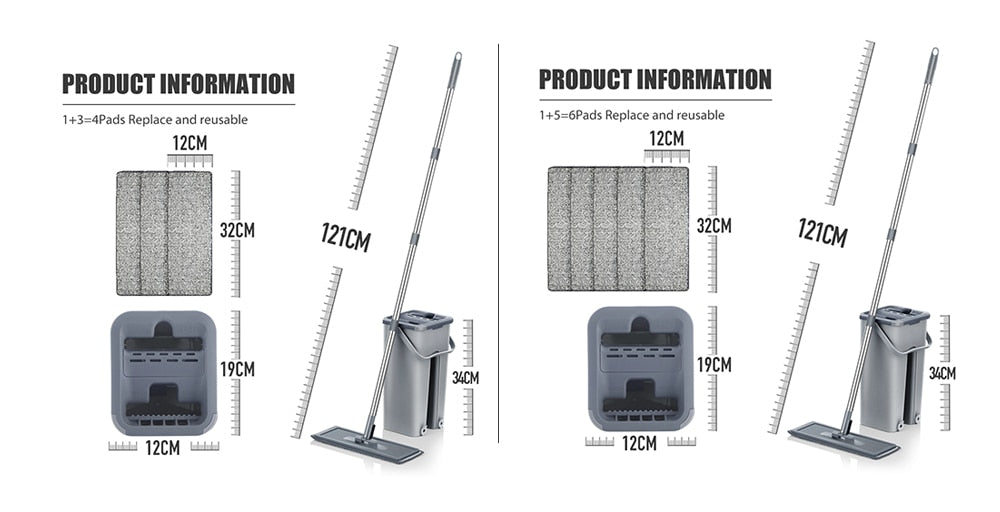 Hands-Free Flat Mop and Bucket Set with Reusable Microfiber Pads - Professional Home Floor Care for Hardwood and More