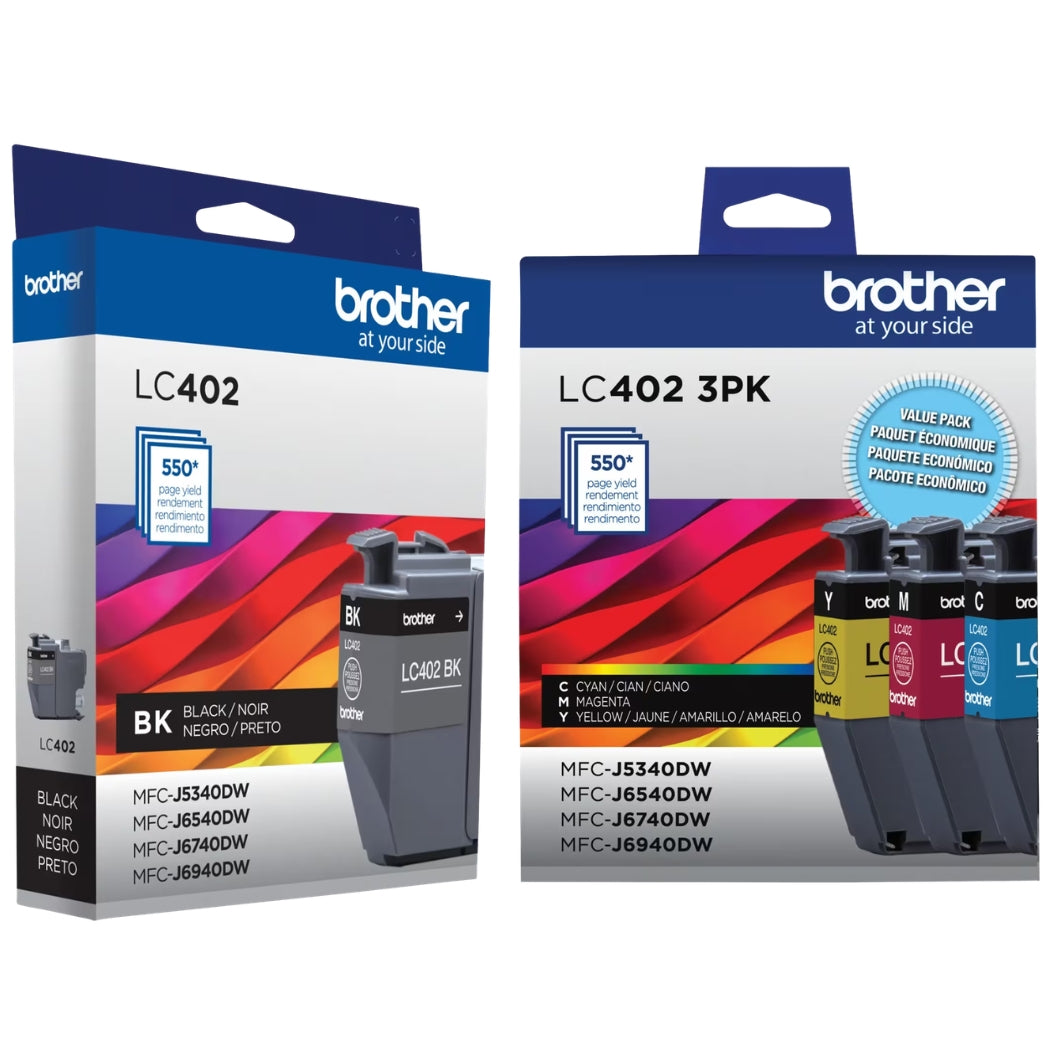 New, Pre-Owned - Brother LC-402 4-Pack Black, Cyan, Magenta and Yellow Ink Cartridges