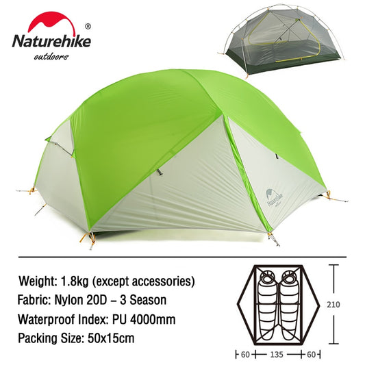 Adventure Awaits: Mongar 2-Person Backpacking Tent - Ultralight 20D Travel Companion for Waterproof Hiking, Camping, and Outdoor Survival