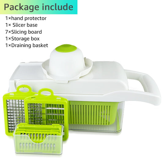 8-in-1 Kitchen Gadgets: Vegetable Cutter, Shredder, Chopper, Slicer, Fruit Peeler, Grater, and Drain Basket - Essential Kitchen Accessories