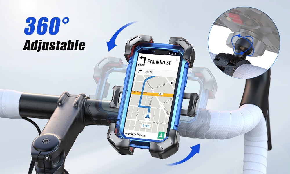 Joyroom Bike Phone Holder - 360° Universal Bicycle Phone Holder for 4.7-7 inch Mobile Phones - Shockproof Bracket with GPS Clip