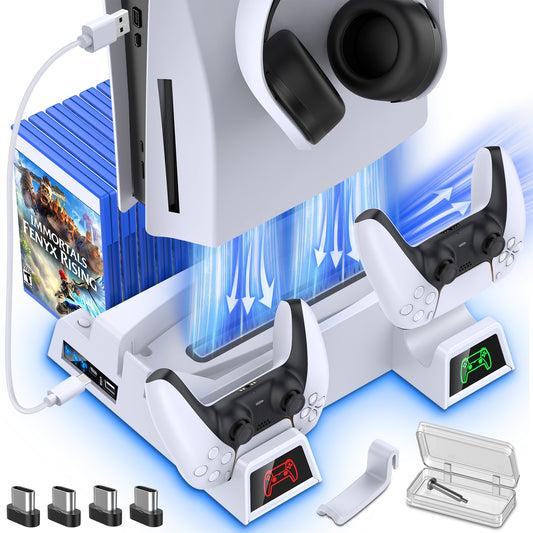 For PS5 Accessories Vertical Cooling Fan Stand For PS5 Dual Controller Charger Fast LED Charging Station For Sony PlayStation 5