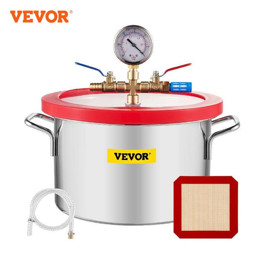 Stainless Steel Vacuum Chamber: Master the Art of Gas Extraction and Foil Protection with a 1.5-5 Gallon Capacity, Glass Lid, and Silicone Seals!