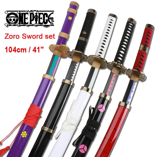 Roronoa Zoro 3-Piece Sword Set: Handmade 104cm Katana Collection with Shusui, Enma, and Kitetsu – Includes Free Sword Holder and Belt