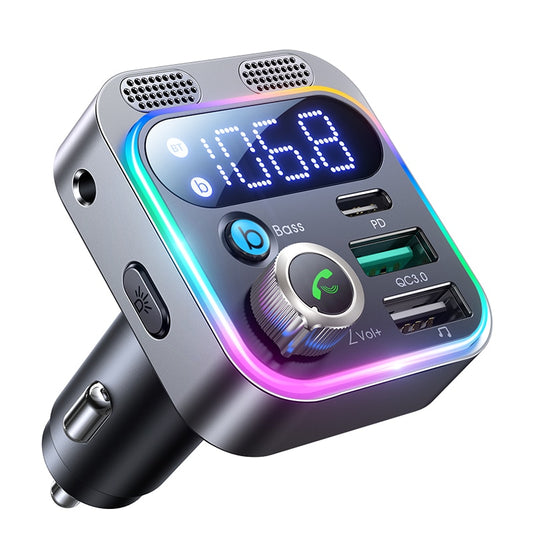 Bluetooth 5.3 FM Transmitter for Car - Enhanced Dual Microphones for Rich Bass Sound - 48W PD & QC3.0 Car Charger Bluetooth Adapter (2023)
