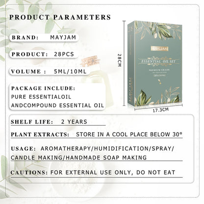 28pcs Pure Natural Essential Oils Gift Set Massage Shower Diffuser Aroma Oil Lavender Vanilla Sage Jasmine Rose Stress Relief