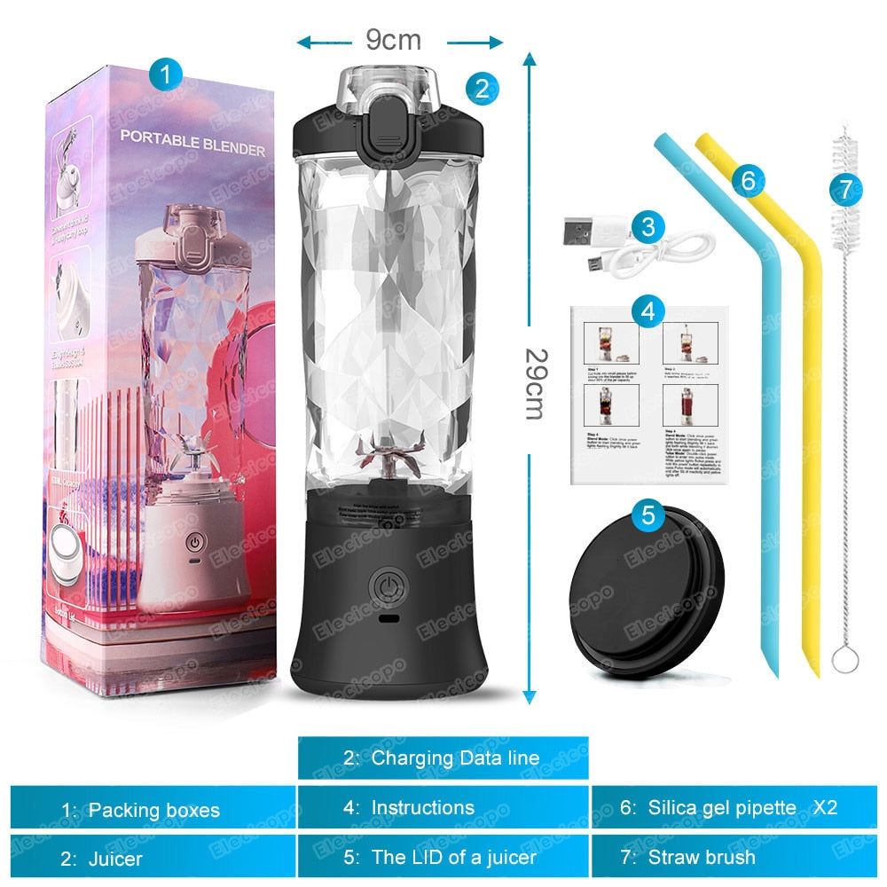 Multifunctional Portable Electric Juicer: 600ML Fruit Mixers Blender with 4000mAh USB Rechargeable Smoothie Mini Blender Machine