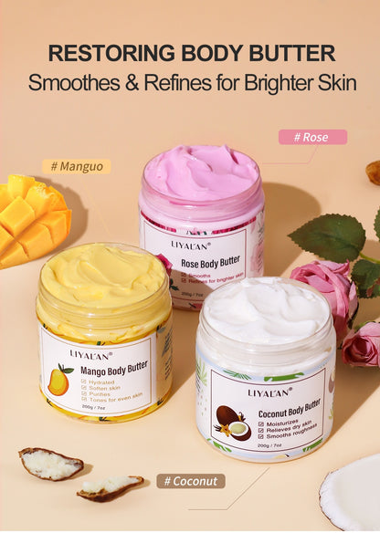 Shea Body Butter Soothes Dry Skin Moisturizer Smooth Rough Deep Hydration Cream Coconut Rose Mango Whipped Skin Care Body Lotion