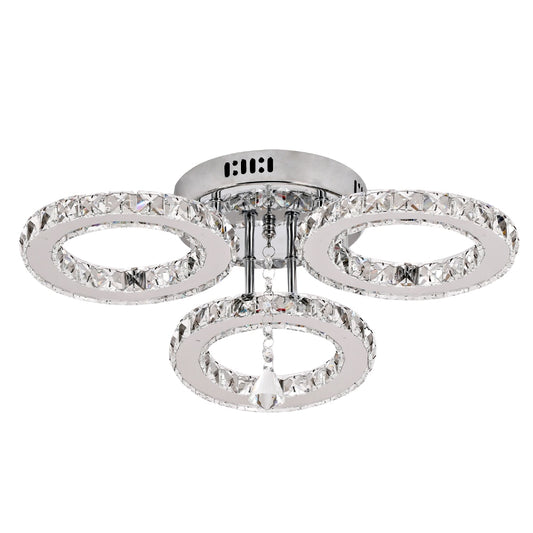Crystal Chandelier Ceiling Lamp 3 Rings Chrome Finish Modern Flush Mount Ceiling Light Fixtures for Bedroom Living Room Kids