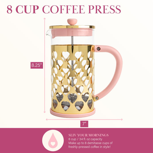 French Press Coffee Maker French Press Coffee Maker With Heart Shaped Measuring Scoop, 34 Ounce, Pink
