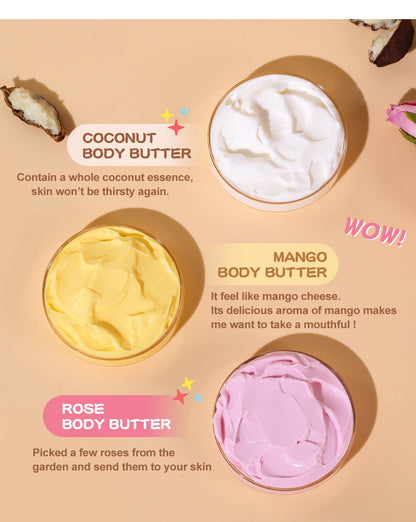 Shea Body Butter Soothes Dry Skin Moisturizer Smooth Rough Deep Hydration Cream Coconut Rose Mango Whipped Skin Care Body Lotion