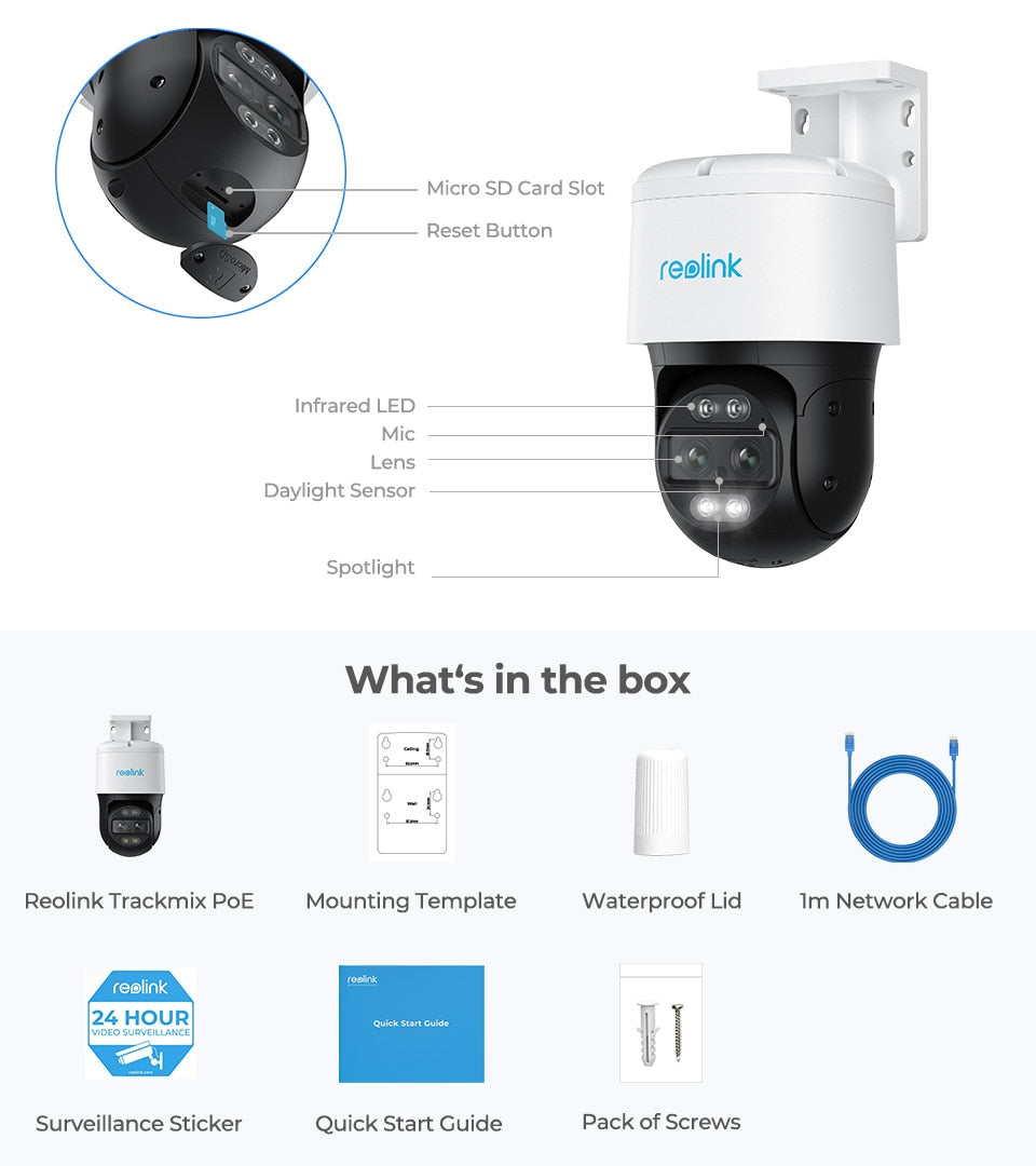 Reolink Trackmix PoE 4K Security Outdoor Camera Dual-Lens Motion Tracking PTZ camera 6X Zoom Animal Car Human Detect CCTV IP Cam