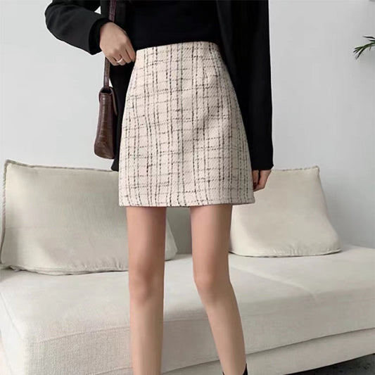 High Waist Fat Cover Classic Style Plaid Retro Skirt