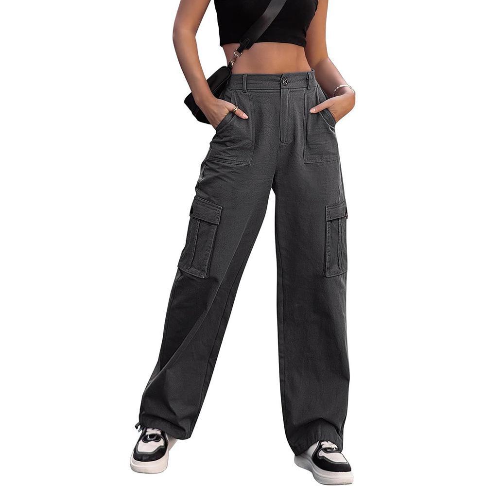 Women Multi Pockets Cargo Pants Spring Autumn Loose Wide Leg Trousers Streetwear Relaxed Fit Fashion Casual Long Pants