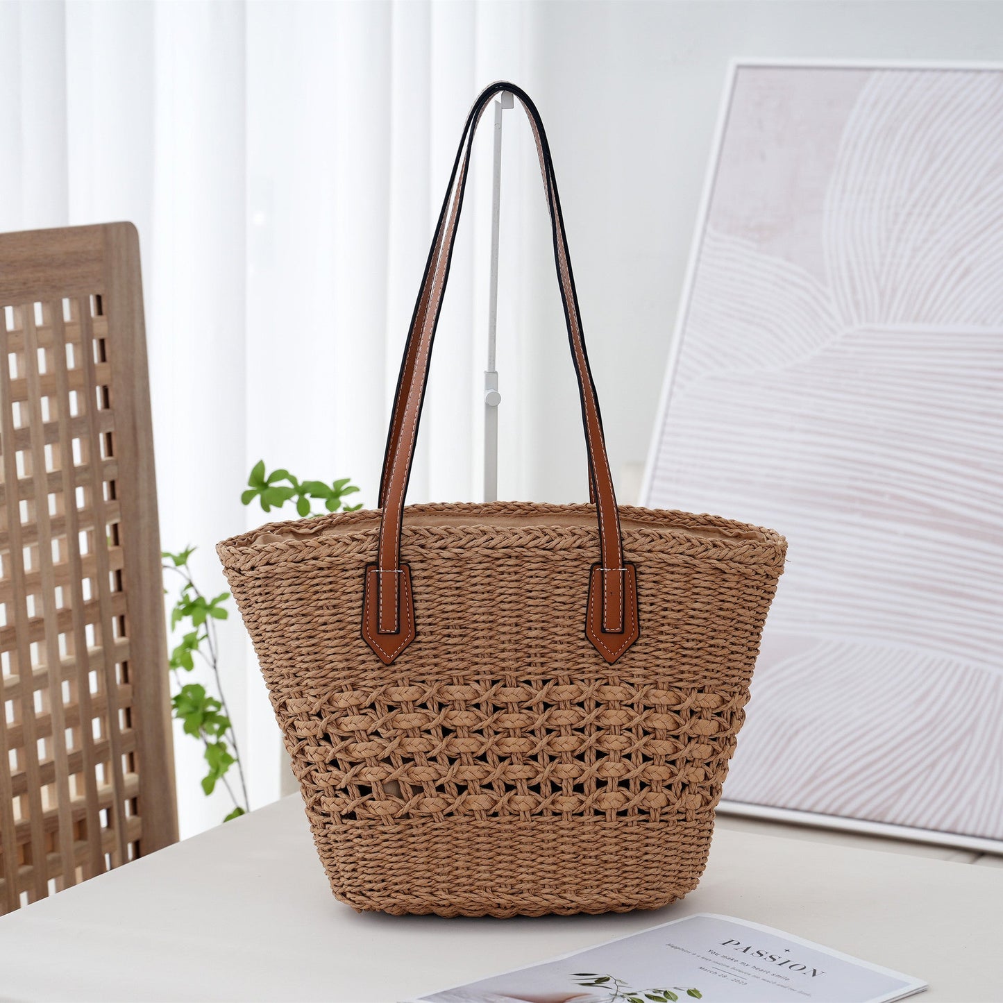 Womens Summer Beach Vacation Woven Shoulder Bag