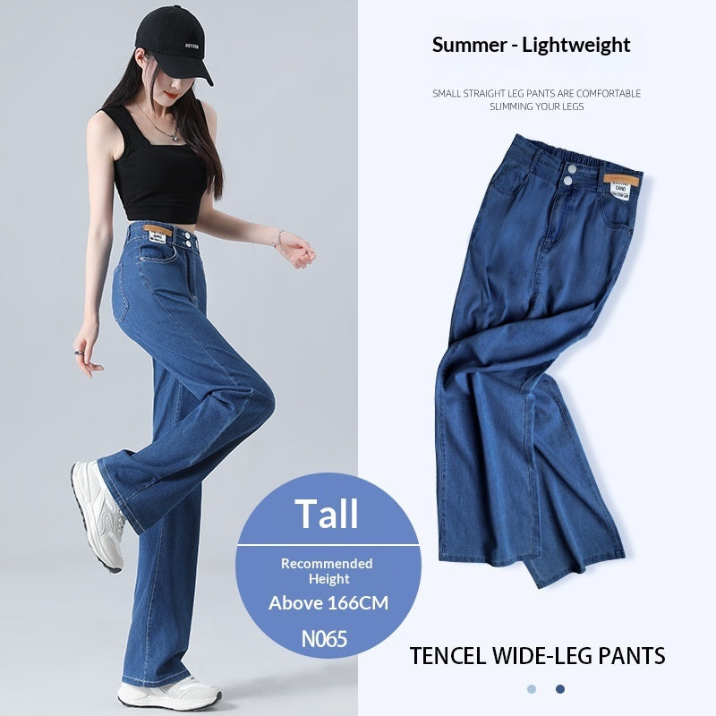 Summer Thin High-Waisted Drapey Wide-Leg Loose Tencel Soft Denim Jeans For Women
