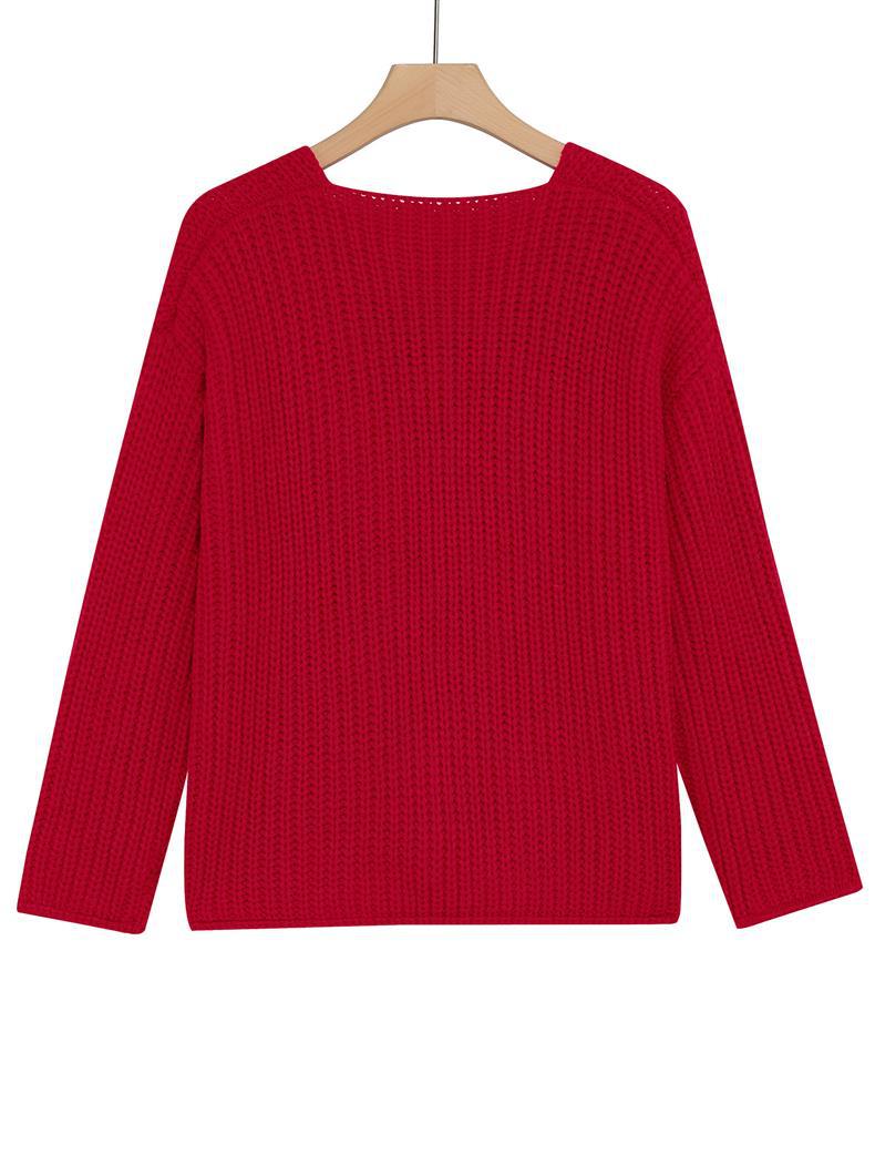 New Arrival For Autumn&Winter Vintage Gold Button Thick Ribbed Knit Red Cardigan With Pockets