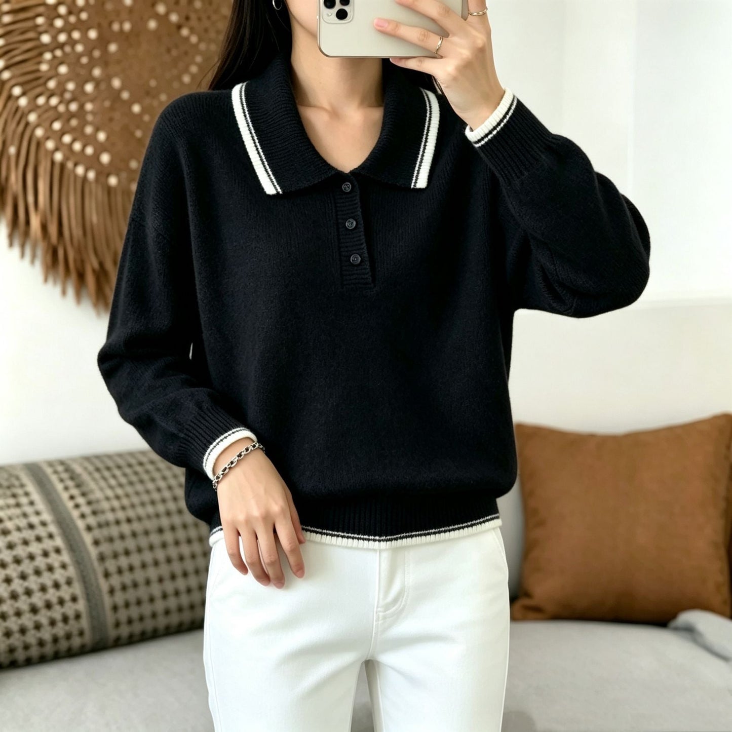 Womens Casual Loose-fitting Versatile Long-sleeve Sweater