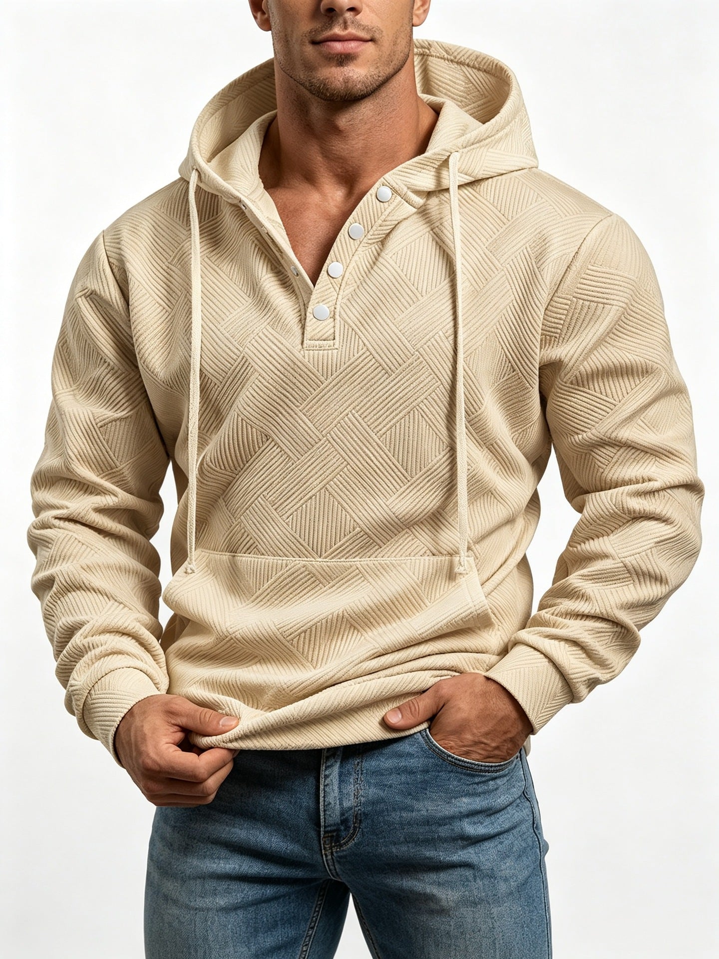 Mens Retro Long-Sleeve Hoodie Top