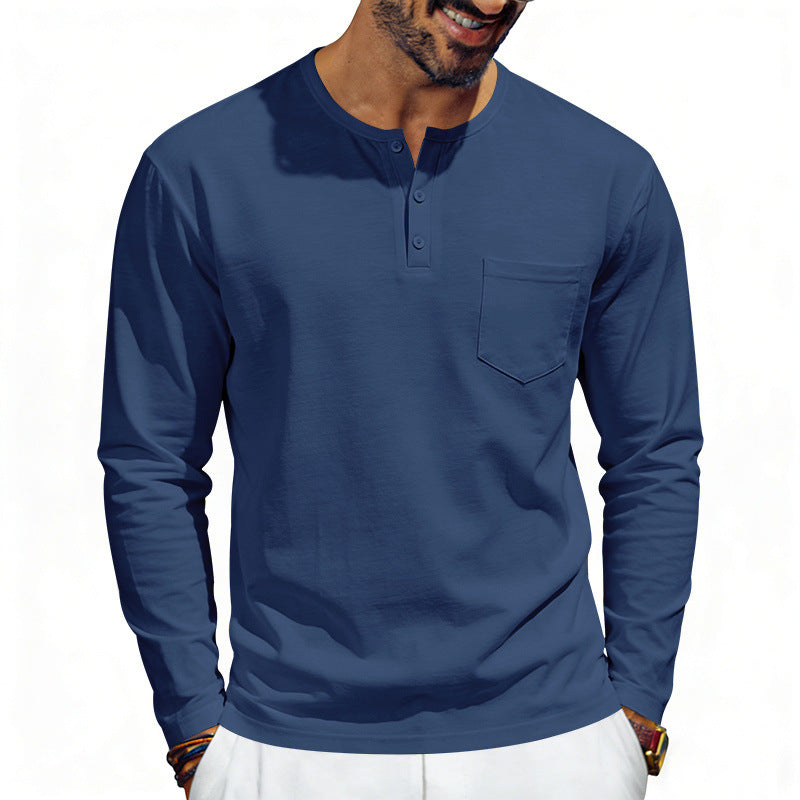 American-Style Retro Autumn Mens Loose-Fit Long-Sleeve Top With Pockets