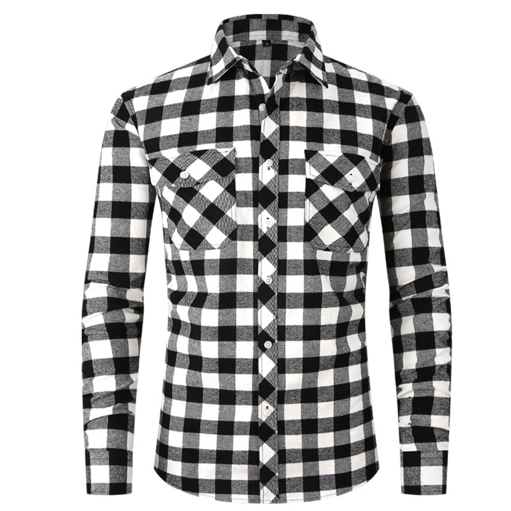 Classic Men's Plaid Shirt With Pockets - Long Sleeve Casual Button Down For Work & Outdoor