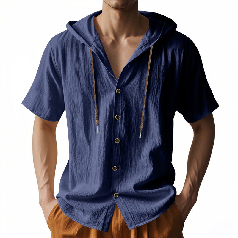 Cross-border Men's Sports Casual Comfortable Short-sleeved Shirt Hooded Fashion Sweater Cardigan Trendy All-match Loose T-shirt