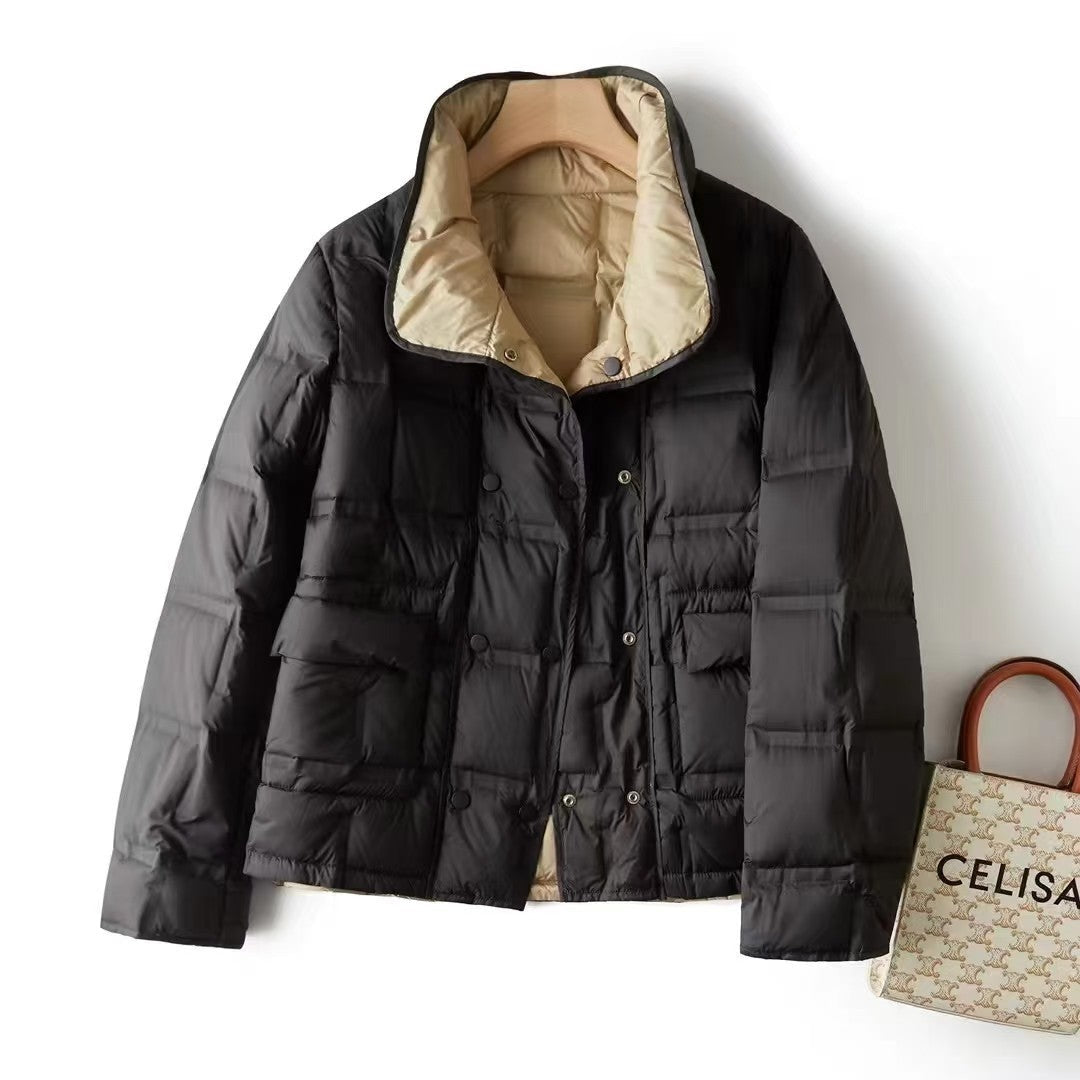 Womens Sophisticated Double-sided Stylish Collar Jacket With A Stand-up Collar