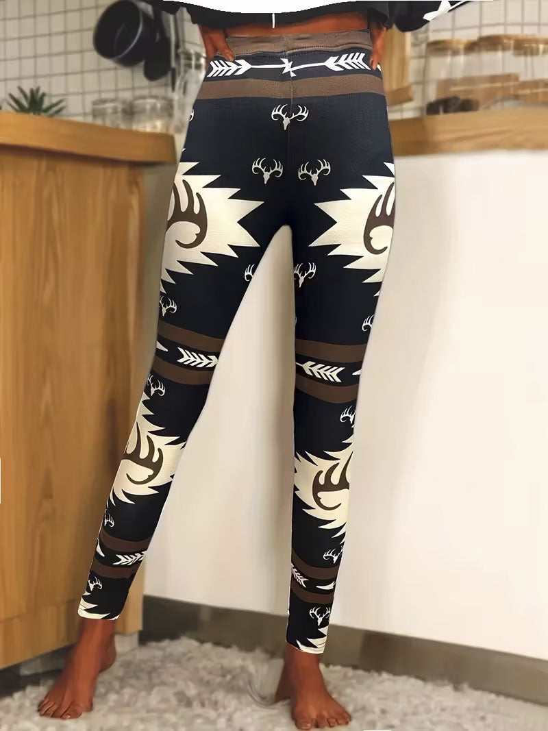 High-waisted Yoga Pants With Double-ring Gold-stamped Print