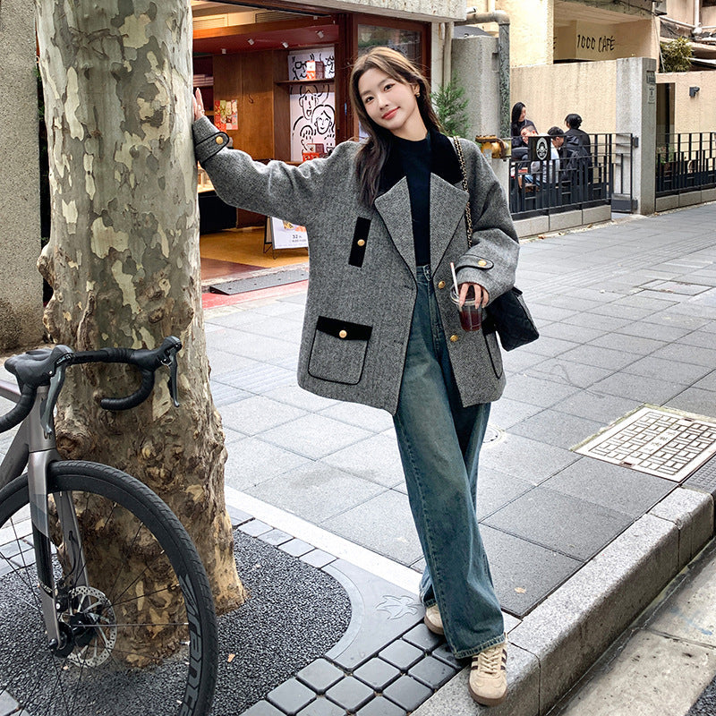 Gray Niche Design Wool Blazer For Women