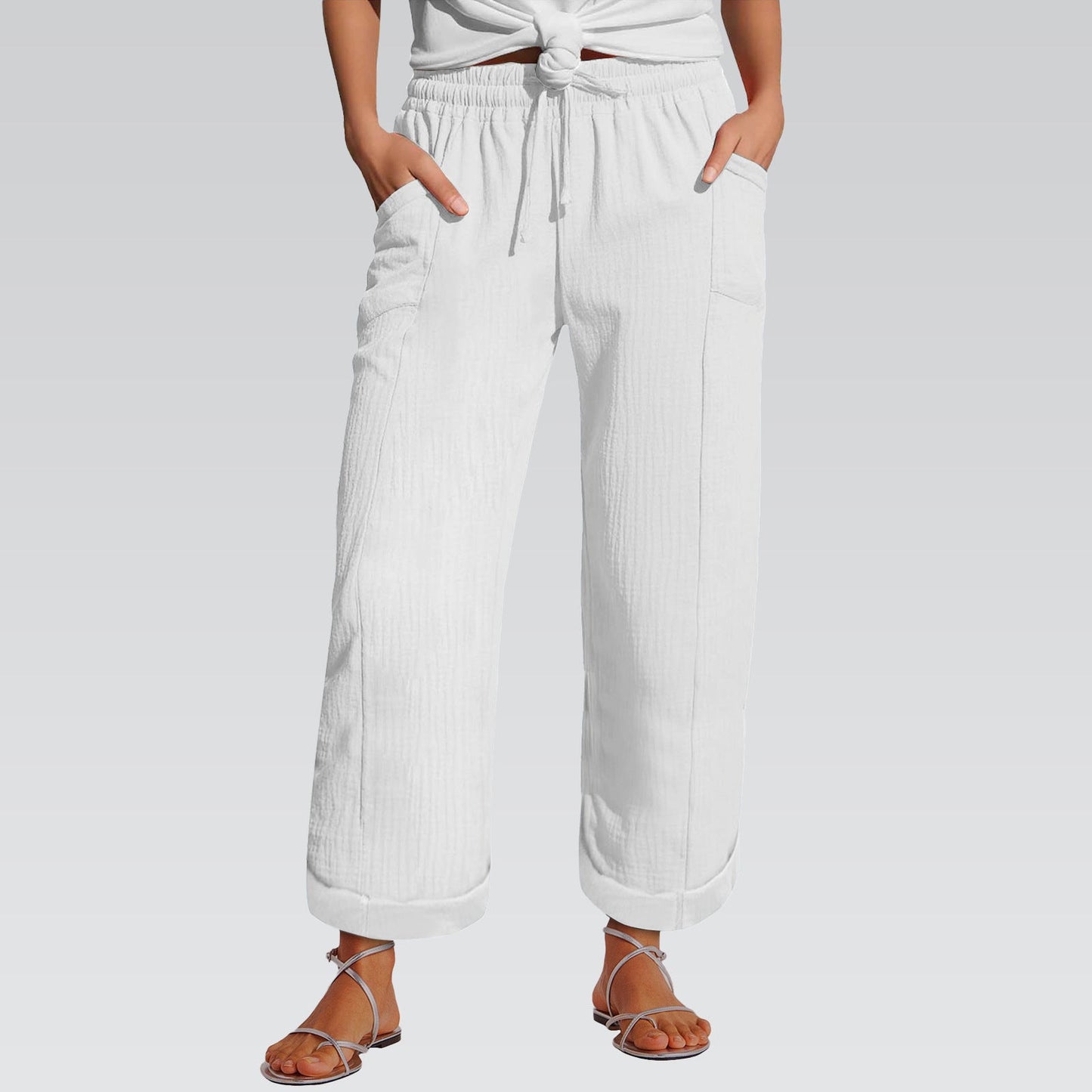 High-waisted Belted Loose-fitting Wide-leg Trousers For Women