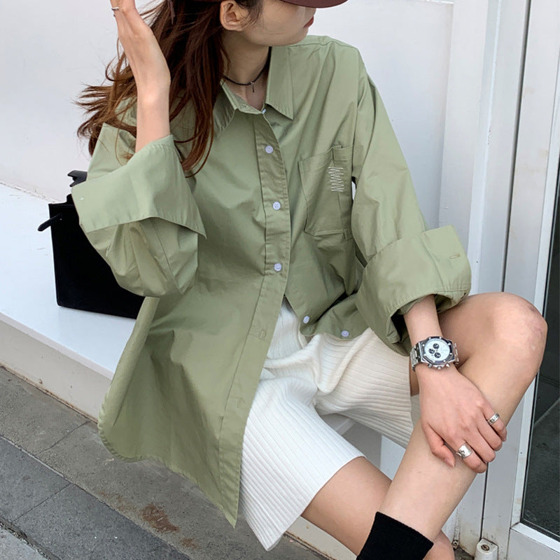 Spring Autumn Long Sleeve Thin Shirt And PU Jacket Two Piece Set