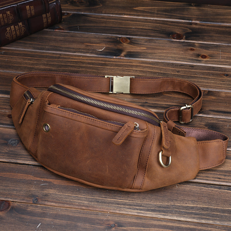 Full-Grain Leather Large-Capacity Sports Crossbody Chest Bag For Men