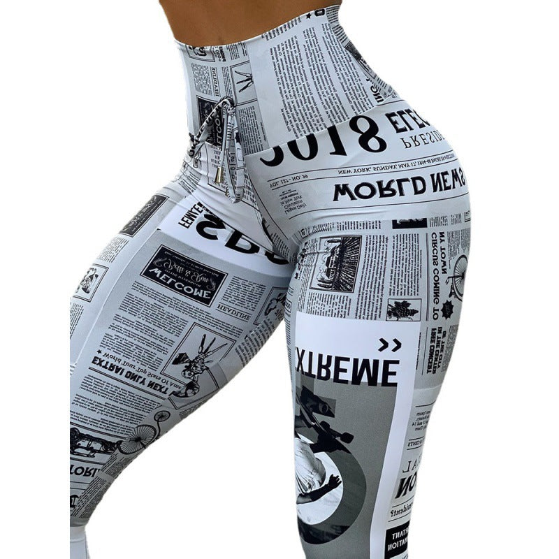 European And American Fashion News Times Digital Printed High Waist Stretch Yoga Pants Running Pants Leggings Slim Fit