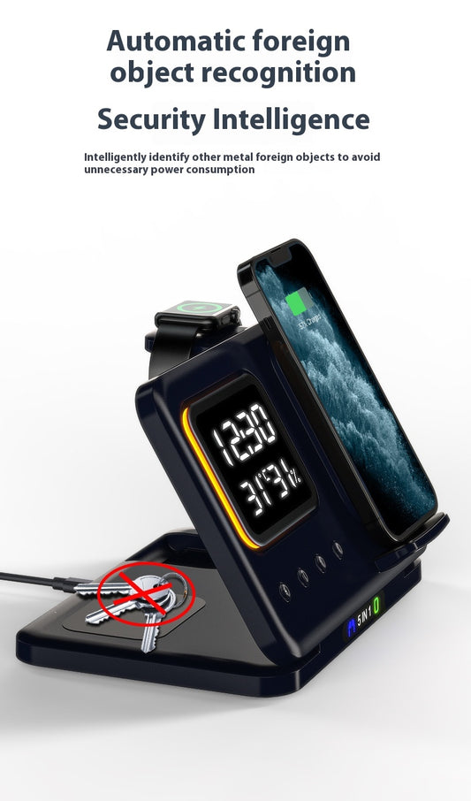 15W Wireless Chargers Stand 5 In1 LED Digital Alarm Clock Fast Charging Dock Station