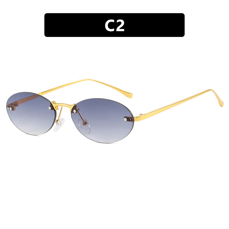 Oval Rimless Sunglasses With Rivets 2024 New Style