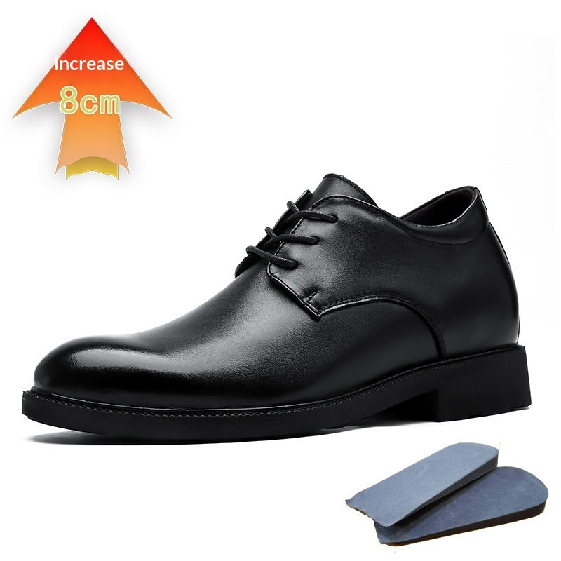Mens Leather Dress Shoes With A Hidden Height-increasing Insole For Business Attire