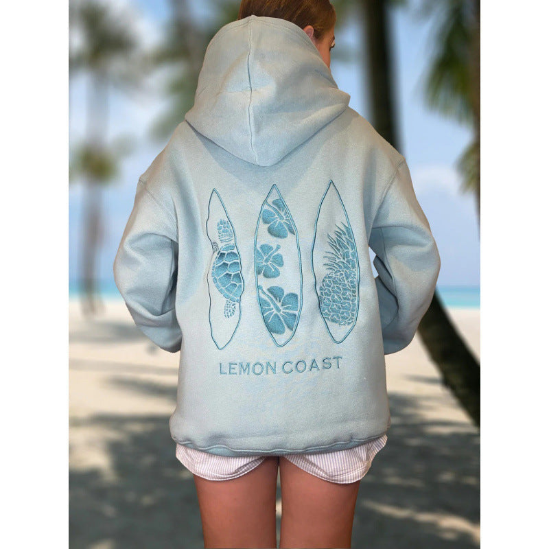 Womens Letter-Print Drop-Shoulder Sweatshirt