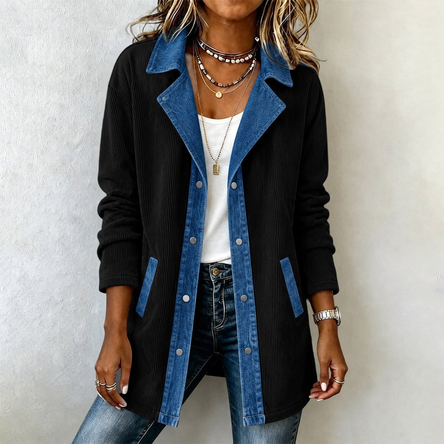New Womens Long-sleeved Denim Patchwork Jacket